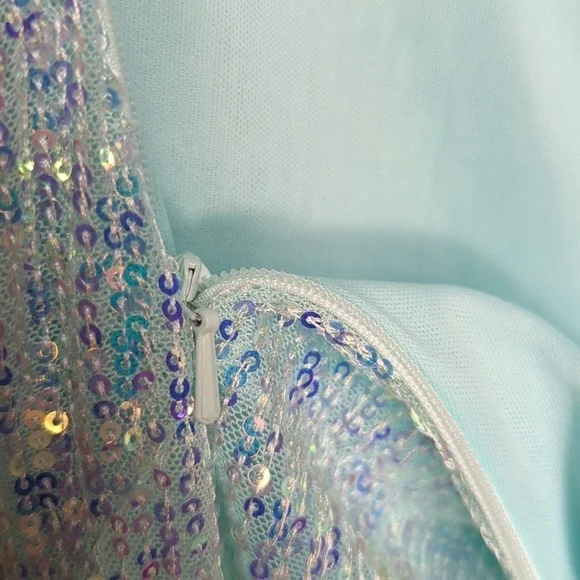 Ieena For Mac Duggal Gown Womens Size 0 Icey Blue Dress Sequined One Shoulder - Picture 13 of 15